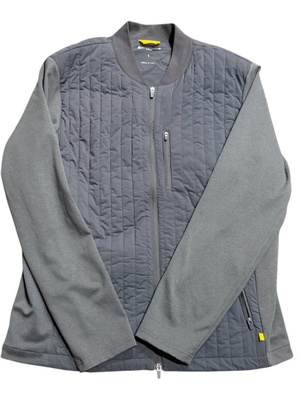 Bonobos Golf Jacket Large Gray Quilted Full Zip Performance Stretch Lightweight